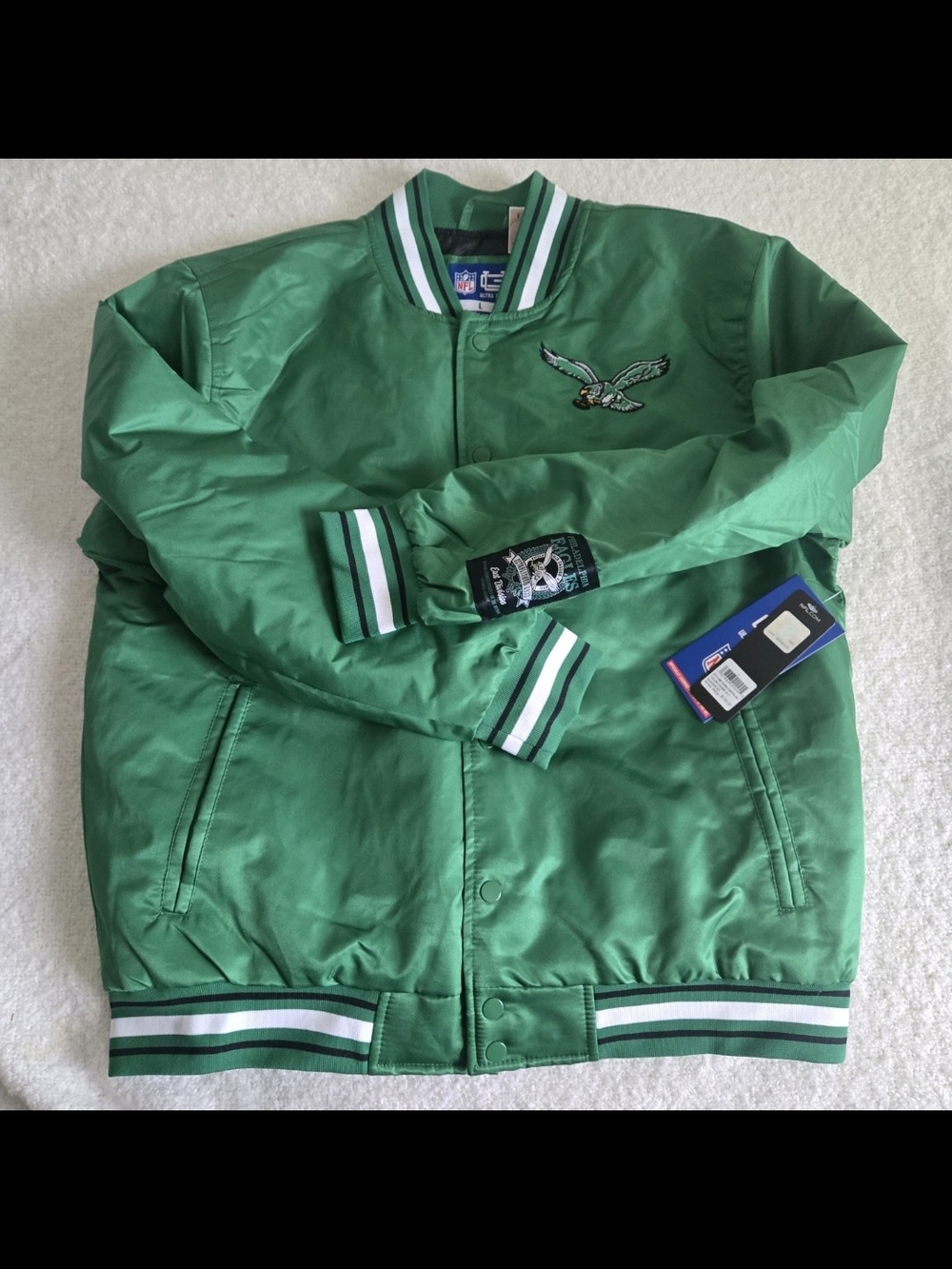 Philadelphia Eagles NFL Ultra Game Kelly Green Satin Bomber Jacket Men's NWT XL